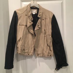 TWO TONE LEATHER JACKET W/ ZIP